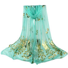 Bufandas de seda para mujer, Hijab de marca de lujo, multicolor, flor de pavo real, chal largo y suave, Pashmina 2024 - compra barato