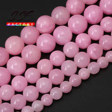 Miçangas de pedra jade naturais rosa, contas soltas de calcedônia redonda para fazer joias, acessórios para colar pulseira 15 ''4 6 8 10 mm 2024 - compre barato
