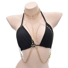 Sexy Lady Gold Bikini Bra Body Chains for Women Bohemian Full Rhinestone Summer Beach Statement Body Jewelry Party Gift 2024 - buy cheap