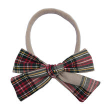 Vintage Plaid Cotton Fabric Bow Nylon Headbands Kids Toddler Baby Girls Elastic Hair Bands Bow Headwear Accessories 2024 - buy cheap