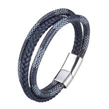 Vintage Men's Wrap Bracelet Multilayer Leather Braided Rope Bangles Stainless Steel Magnet Clasp Wrist Band Punk Jewelry PD1009 2024 - buy cheap