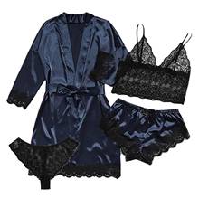 4PCS Women Home Wear Nightwear Bath Sexy Garter Lingerie Set Robes Lace Bodysuit Deep-v Neck Home Clothing Underwear loungewear 2024 - buy cheap