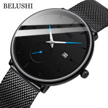 BELUSHI Fashion Ultra Thin Mens Watches Top Brand Luxury Quartz Watch Men Steel Mesh Waterproof Wrist Watch Relogio Masculino 2024 - buy cheap