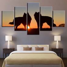 Home Decor Modular Art Pictures 5 Pieces Sunset Animals Wolves Silhouette Canvas Painting for Living Room Decoration No Frame 2024 - buy cheap