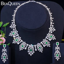 BeaQueen-pendientes y collar de Zirconia cúbica verde para mujer, candelabro de zirconio, conjuntos de joyería nupcial grande de Dubái, accesorios de boda JS207 2024 - compra barato