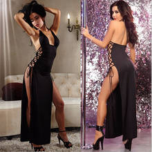 Black Long satin dress Erotic Underwear backCross exotic Dresses Sexy Lingerie Robe Babydoll Porn Sex Night Club Party Costumes 2024 - buy cheap