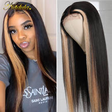 Nadula Straight Hair Fake Scalp Closure Wig Highlight Wig Human Hair 4x1 T Part Lace Front Wig for Women Brazilian Hair 150% 2024 - buy cheap