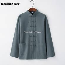 Blusa masculina tradicional chinesa 2021, roupa para homens, camisa oriental com colarinho, camisa de linho, roupa de chá zen 2024 - compre barato