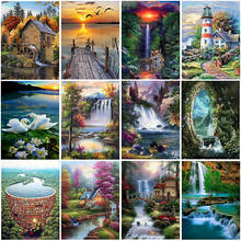 DIY 5D Diamond Painting Scenery Waterfall Diamond Embroidery Sunset Cross Stitch Rhinestones Mosaic Crafts  Home Decor Art Gift 2024 - buy cheap