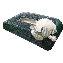 Caja de pañuelos con reposabrazos para coche, soporte de papel tisú elegante, gran adorno, contenedor de servilletas verdes con diamantes de purpurina 2024 - compra barato