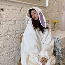 Long Sleeve Bunny Ears Hooded Thin Women Japanese Style Solid Kawaii Cute Casual Hoodies Plus Size 2024 - buy cheap