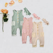 2020 Baby Summer Clothing Newborn Baby Girl Ribbed Clothes Pocket Sleeveless Romper Jumpsuit+Headband Knitted Outfit 2024 - buy cheap