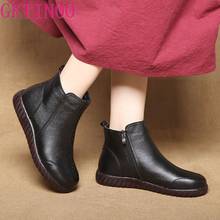 Gktinoo botas femininas de couro legítimo, calçado feminino cano curto impermeável confortável inverno pelúcia 2024 - compre barato