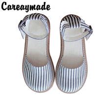 Careaymade-literatura e arte verão novos sapatos de cabeça grande, versão coreana muffin de sola grossa listras femininas único sapatos 2024 - compre barato