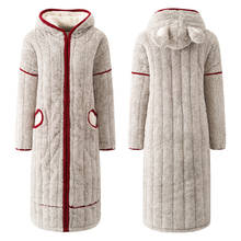 2020 New Flannel Women Winter Bathrobe Lovely Zipper Hooded Long Bath Robes Female Home Wear Thick Warm Dressing Gown 2024 - buy cheap