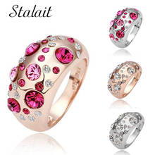 Fábrica de vendas por atacado rosa cor ouro cristal austríaco multi cor charme dedo anel coréia moda cristal jóias 2024 - compre barato