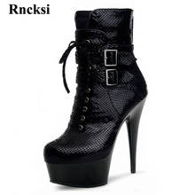 Bota feminina com cadarço rcksi 15cm, sapato de salto alto para festa feminina sexy, sapato para pole dance em boate 2024 - compre barato