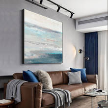 Pintura de arte moderna abstrata em tela azul oceano, decoração de parede grande para sala de estar, quarto pintada à mão 2024 - compre barato