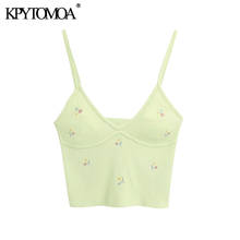 KPYTOMOA Women 2020 Sweet Fashion Floral Embroidery Cropped Knitted Blouses Vintage Backless Thin Straps Female Shirts Chic Tops 2024 - buy cheap