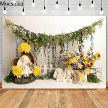 Easter Flower Cute Bunny Backdrops Children Birthday Cake Smash Photo Props Studio Booth Background Flowers Decor Photoshoot 2024 - buy cheap