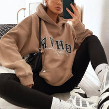 Letras da marca de impressão do vintage grosso quente oversized hoodie meninas moletom feminino inverno topos pullovers nova moda adolescentes roupas 2024 - compre barato