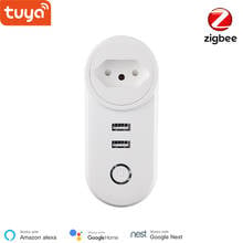 Enchufe inalámbrico Tuya Zigbee 3,0 BR, Control por voz, Alexa Echo, carga USB Dual 2024 - compra barato