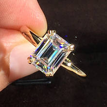 Anel feminino de moissanite au585 ouro amarelo 14k, diamantes 1 2 3 4 5 quilate, retângulo esmeralda, festa de casamento, anel de noivado 2024 - compre barato