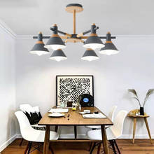 Lámpara de araña de madera para sala de estar, iluminación de estilo moderno simple E27 para comedor, dormitorio y comedor, color gris 2024 - compra barato