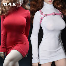 In stock 1/6 female dress cloghing Female soldier ice silk tights long-sleeved T-shirt dress for 12inches figure body 2024 - buy cheap