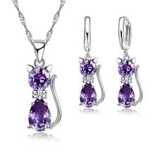 Jewelry Sets Accessories Genuine 925 Sterling Silver Cubic Zirconia Clear Cat Necklace Pendant+Leverback Earrings Hot Sall 2024 - buy cheap