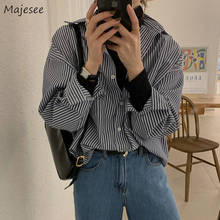 Womens Shirts Striped Single Breasted Simple Vintage Leisure Chic Classic Fashion All-match Ladies Blouses Korean Style Loose 2024 - buy cheap