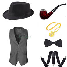 Гангстерский костюм Gatsby для мужчин, набор аксессуаров, 30s, манхэттенская Федора, шляпа, подтяжки, жилет, галстук, вечерние аксессуары, 1920s 2024 - купить недорого