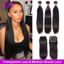 Celie Hair Brazilian Straight Hair Bundles With Closure 3 Bundles With HD Transparent Closure Human Hair Bundles With Closure 2024 - buy cheap