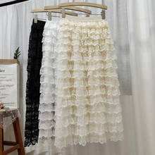 Multi-layer Lace Cake Skirts 2021 New Korean Style Patchwork A-Line Mesh Skirts High Waist Slim Long Tulle Tutu Skirt for Women 2024 - buy cheap