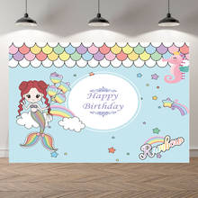 Neoback sereia princesa seahorse arco-íris peixe escala fotografia pano de fundo feliz aniversário festa foto fundo photocall banner 2024 - compre barato