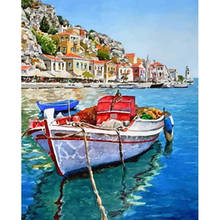 Painting By Number DIY Dropshipping 60x75cm The Boat on the Blue Sea Still Life Handmade Gift For Adult Unique Gift Home Decor 2024 - buy cheap