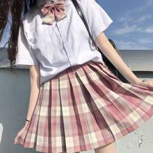 [Raspberry Tea] Girl's Summer High Waist Pleated Skirts Pink Plaid Skirts Women JK Uniforms Girl School Dress Students Cloths 2024 - buy cheap