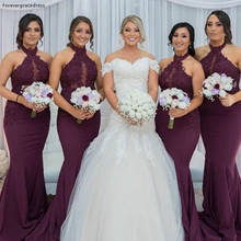 Женское винтажное платье подружки невесты, фиолетовое платье с юбкой-годе, воротником-халтером и кружевным верхом, украшенное цветами винограда, для гостей свадьбы 2024 - купить недорого