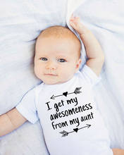 I Get My Awesomeness/Забавный детский комбинезон с принтом «Моя тетя» для новорожденных, Модный комбинезон с коротким рукавом для маленьких мальчиков и девочек 2024 - купить недорого