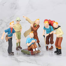 Figuras de acción de dibujos animados para niños, modelo coleccionable de PVC, adornos de aventuras de Tintín, juguetes, regalos, 6 unids/lote 2024 - compra barato