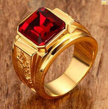 Vintage Fashion Gold/silver Color Big Red Black Green Blue Stone Square Gold Color Alloy Men Ring Engraved Dragon Male Rings 2024 - buy cheap