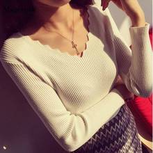 V-neck Elasticity Fashion Pullover Women Long-sleeve Knit Sweater Autumn Solid Basic Pull Women Clothing Female Jumper 7113 50 2024 - buy cheap