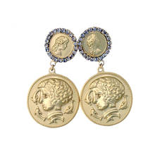 New Arrival Baroque Vintage Round Disc Drop Earring Charming Jewelry For Women Gold Color White Crystals Pendant Metal Earrings 2024 - buy cheap