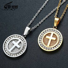 EyeYoYo Hip hop Fashion Zircon Cross Round Necklace Men Shine Party Pendant Necklace 316L Stainless Steel Trendy Jewelry 2024 - buy cheap