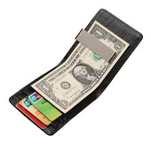 New Fashion Solid Genuine Leather Men's Money Clips Wallet Man Metal Clamp Purse Billfold For Male Credit Card Cash Holder 2024 - buy cheap