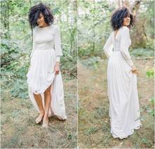 2020 Modest Country Wedding Dresses A Line Jewel Neck Long Sleeve Bohemian Wedding Dress Custom Made Elegant Vestidos De Novia 2024 - buy cheap