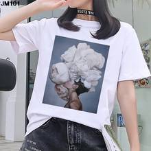 New Summer Harajuku Women's Aesthetics Tshirt Sexy Flowers Feather Printed T-shirt Fashion Short Sleeve Top White Casual T Shirt 2024 - buy cheap