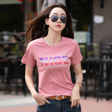 Camiseta feminina de algodão com strass, plus size, verão, manga curta, feminina, fashion, casual, com miçangas 2024 - compre barato