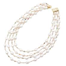 GuaiGuai-collar de cadena con perlas barrocas, 18 ", 4 hebras, blanco de agua dulce, Cz, multicolor 2024 - compra barato