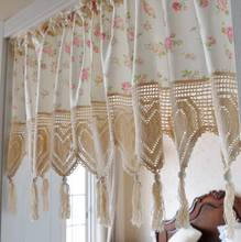 Rusitc Pink Rose Print Love Crochet Tassel Kitchen Curtain Cafe Curtain 2024 - buy cheap